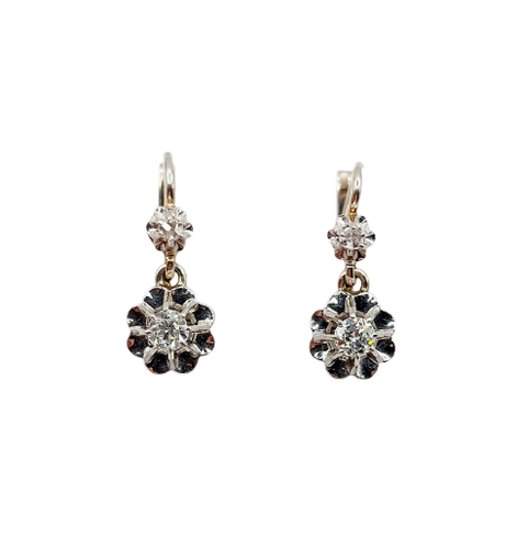 Sleepers earrings Art Deco in white gold and platinum with diamonds 