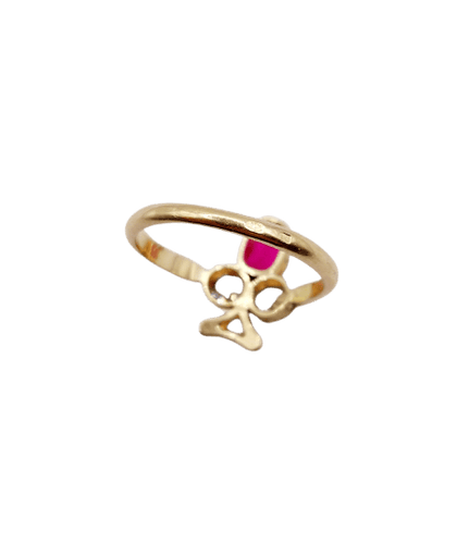 Bague 55 Bague trèfle antique en or 18k, platine, rubis synthétique et diamants 58 Facettes A07364