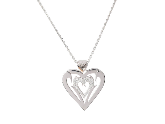 Collier Collier cœur en or blanc et diamants 58 Facettes 33084