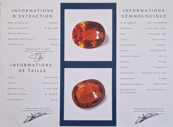 Bague Grenat spessartite - Pierre ovale mixte de Namibie 2,60 ct 58 Facettes #24-110-GRSPFN