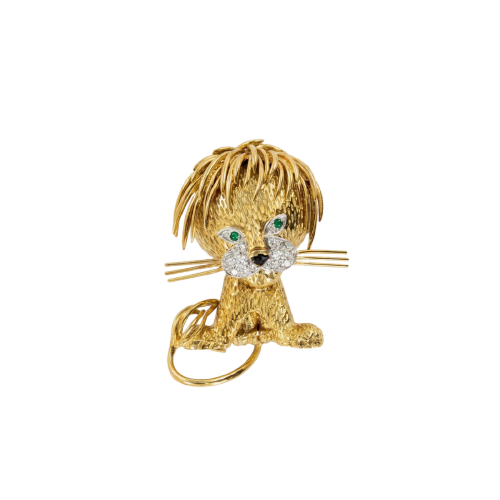 Van Cleef & Arpels - Lion Ébouriffé brooch in yellow gold, emeralds, and diamonds 