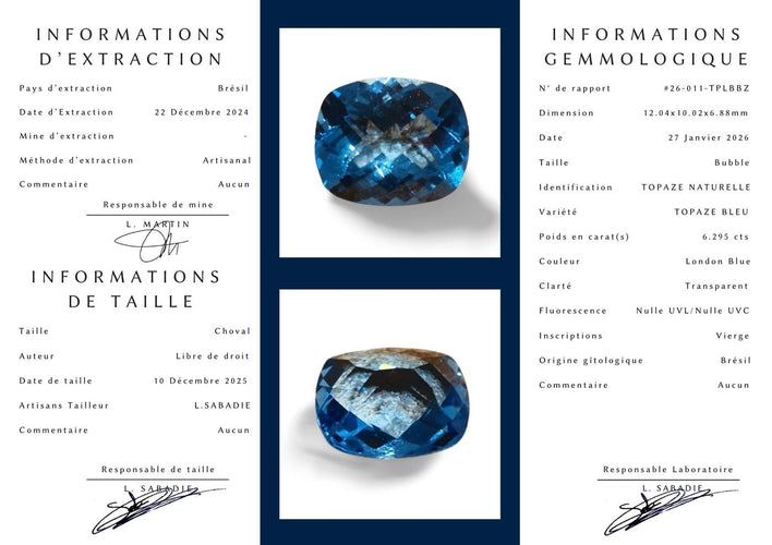 Pendentif Topaze London Blue - Pierre 6,295 ct taille Choval Bubble 58 Facettes #26-011-TPLBBZ