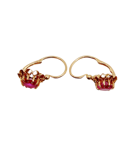 Sleepers earrings antiques circa 1900 in 18k rose gold and synthetic rubies 