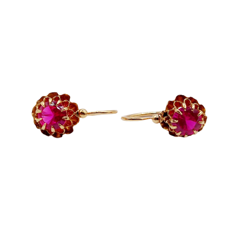 Sleepers earrings antiques circa 1900 in 18k rose gold and synthetic rubies 