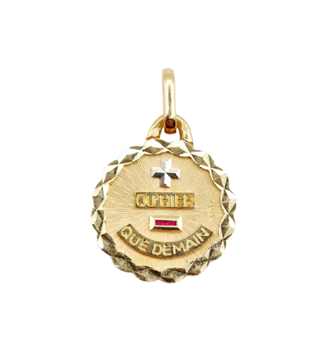 Augis - Ciondolo medaglia d'amore in oro 18k e rubino 