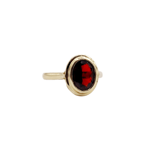Bague 54.5 Bague vintage en or 14k et grenat serti clos 58 Facettes A07377