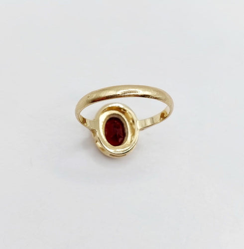 Bague 54.5 Bague vintage en or 14k et grenat serti clos 58 Facettes A07377