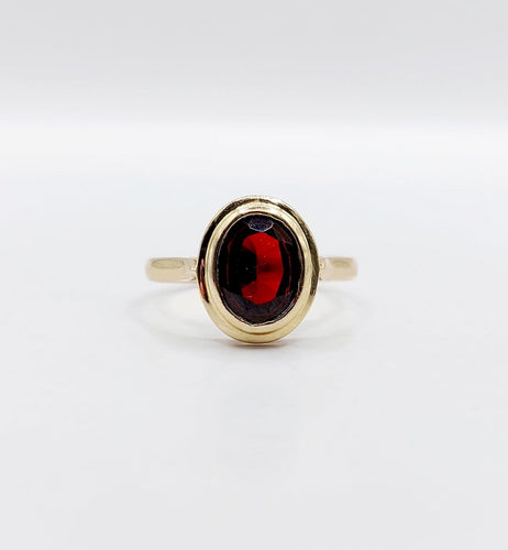 Bague 54.5 Bague vintage en or 14k et grenat serti clos 58 Facettes A07377