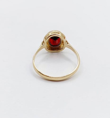 Bague 54.5 Bague vintage en or 14k et grenat serti clos 58 Facettes A07377