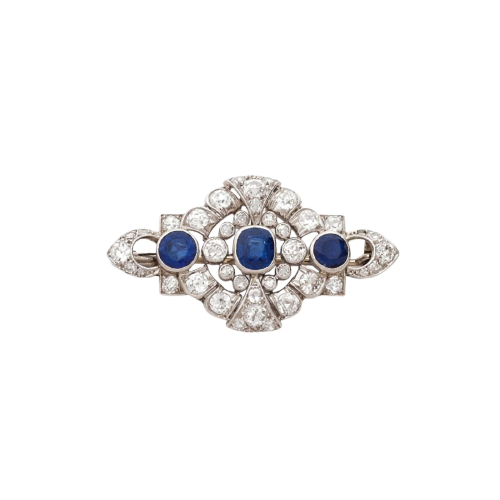 Art Deco - Broche i Platin med safirer og diamanter 