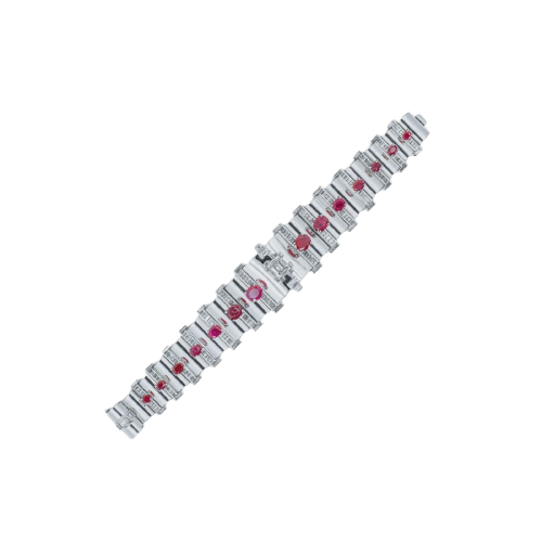 Vintage bracelet in white metal, unheated Burmese rubies and diamonds 