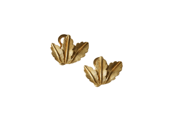 Boucles d'oreilles Boucles d'oreilles clip feuille en or jaune, années 60 58 Facettes