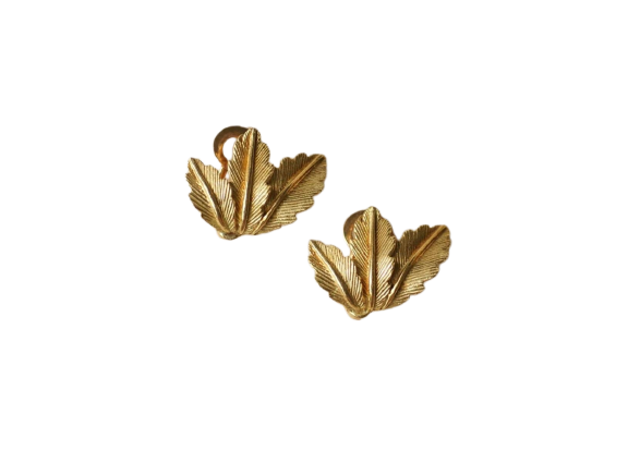 18 ct yellow gold leaf clip earrings 