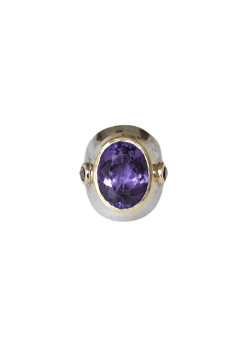 Ring Signet ring in yellow gold, silver, amethyst and pink tourmalines 
