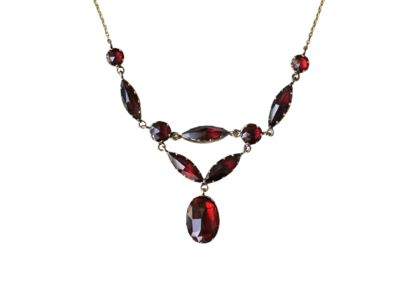 Antique drapery necklace in rose gold and yellow gold, Perpignan garnets 