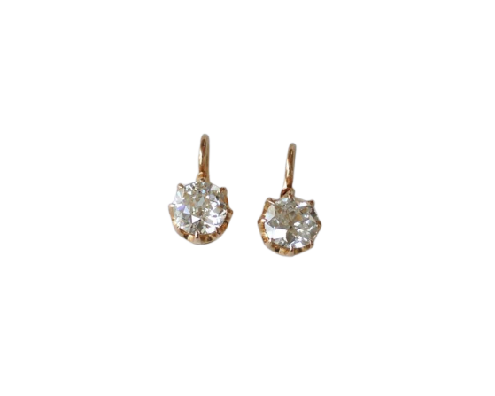 Antique rose gold and cushion diamond earrings Sleepers earrings 