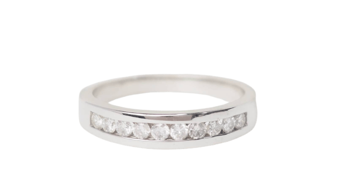 Bague 54.5 Demi-alliance - Bague en or blanc et diamants 58 Facettes 20333