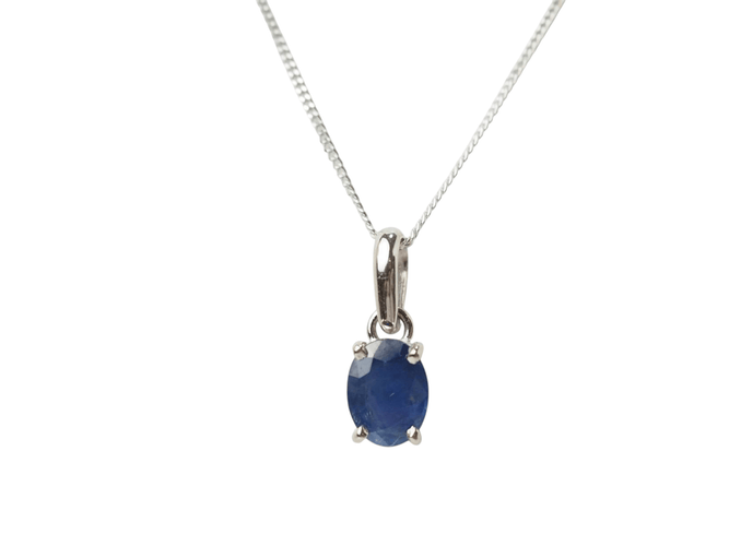 Collier Collier solitaire en or blanc 18 kt avec saphir ovale 58 Facettes 19367