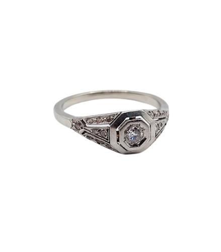 Ring Signet ring Art Deco in white gold, platinum and diamonds 