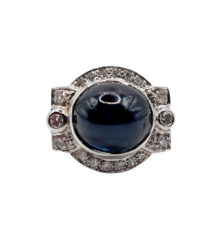 Ring Art Deco in 18k white gold, platinum, sapphire and diamonds 