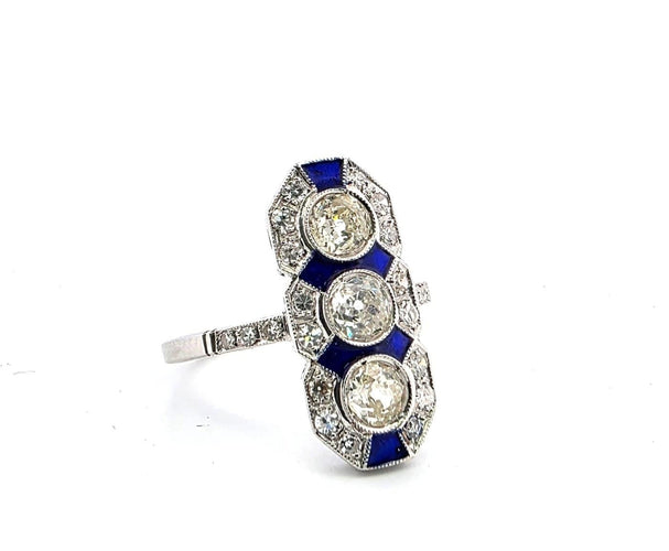 Bague 56 Bague en or blanc 18 ct avec diamants et émail 58 Facettes 296/26 B