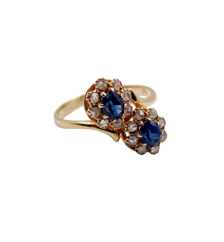 Antique ring Daisy in 18k rose gold, sapphires and diamonds 