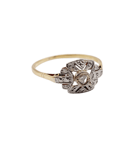 Bague 58.5 Bague Art déco en or 18K, platine et diamants taille rose 58 Facettes A07395