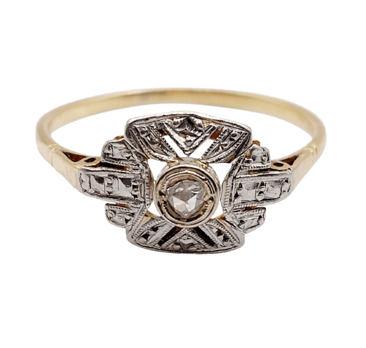 Bague 58.5 Bague Art déco en or 18K, platine et diamants taille rose 58 Facettes A07395