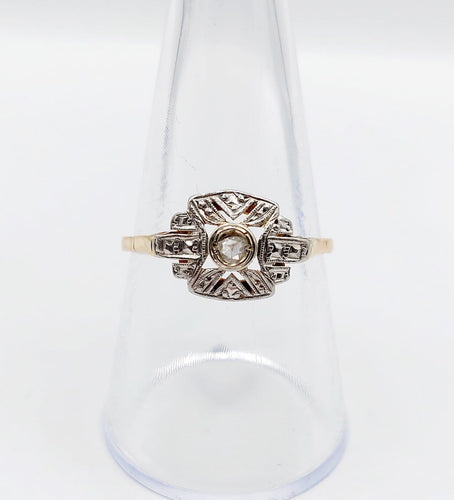 Bague 58.5 Bague Art déco en or 18K, platine et diamants taille rose 58 Facettes A07395