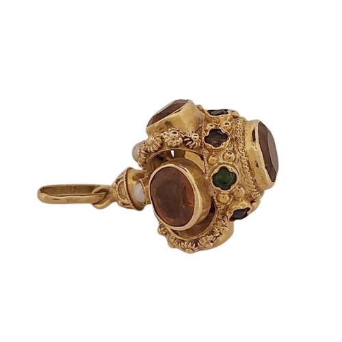 Yellow gold pendant, citrines and multicolored stones 