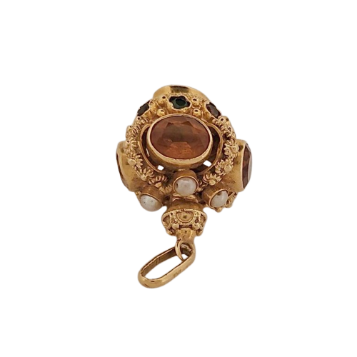 Yellow gold pendant, citrines and multicolored stones 