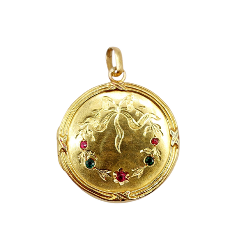 18k gold photo locket pendant and colored glasses 