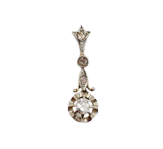 Starožitný přívěsek z 18k zlata, Platina a diamanty brusu rose 
