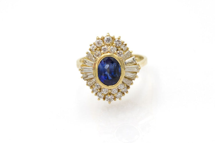 Bague 53 Bague en or jaune avec saphir naturel et diamants 58 Facettes 12386