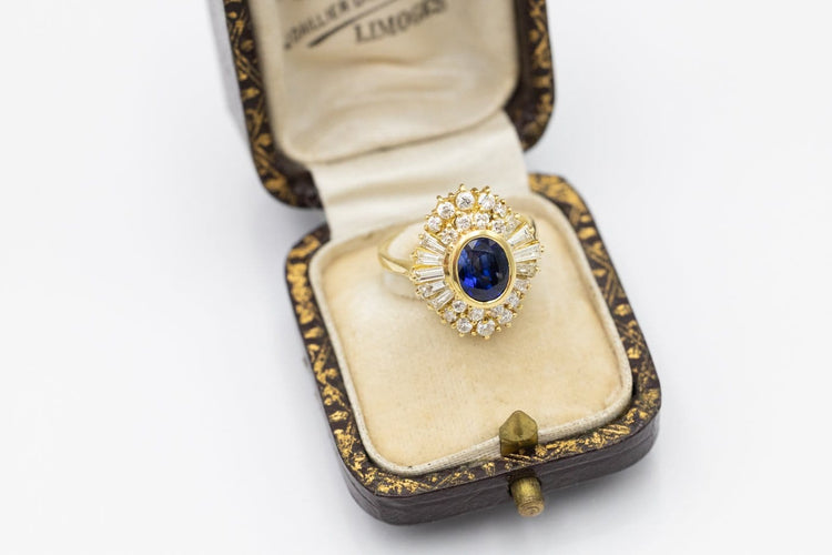 Bague 53 Bague en or jaune avec saphir naturel et diamants 58 Facettes 12386