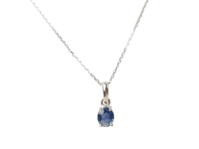 Collier Collier solitaire en or blanc et saphir ovale 58 Facettes CLAL