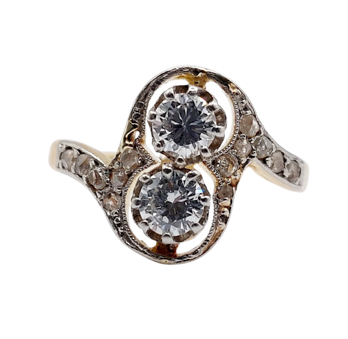 Antique 18k gold ring, platinum and diamonds 