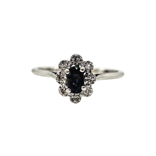Ring Daisy in white gold, sapphire and diamonds 