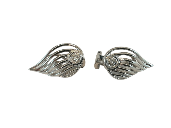 White gold and diamond leaf earrings 