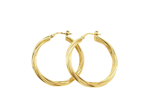 Twisted hoop earrings in 18-carat yellow gold 