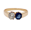 Antique Toi & Moi ring in 18k rose gold, diamond and sapphire 