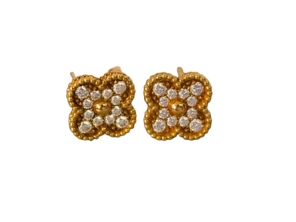 Van Cleef & Arpels Vintage Alhambra - Yellow gold and diamond earrings 