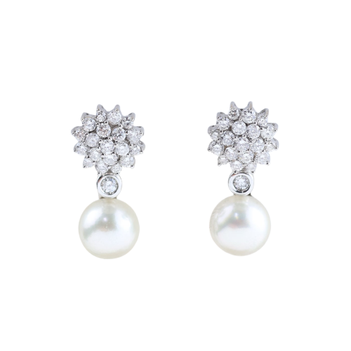 Convertible earrings in 18K white gold, diamonds and pearls 