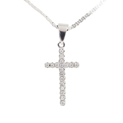 Kreuzhalskette aus 18K Weißgold und Diamanten 