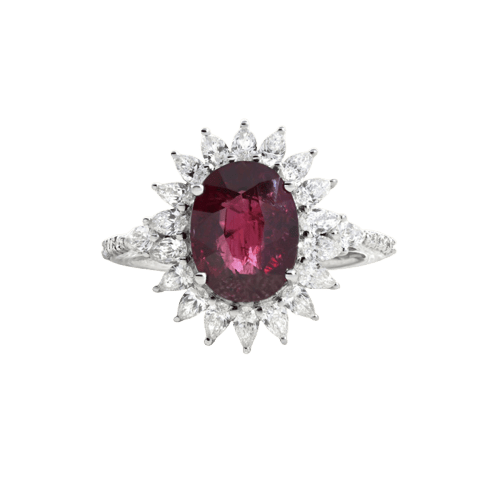 Bague 54 Bague marguerite en or blanc, rubis et diamants 58 Facettes 61200056
