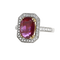 Anillo de oro blanco y amarillo, rubíes y diamantes 