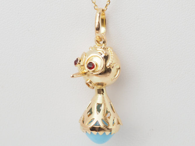 Pendentif Pendentif breloque figurine en or jaune, turquoise et grenats 58 Facettes 33336