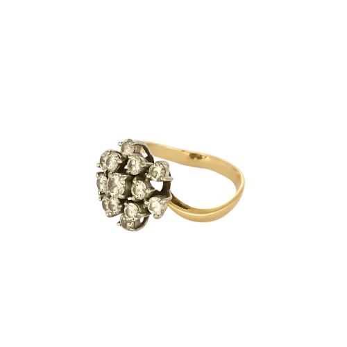 Retro-Ring aus Gelbgold und Weißgold mit Diamanten 