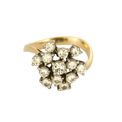 Retro-Ring aus Gelbgold und Weißgold mit Diamanten 