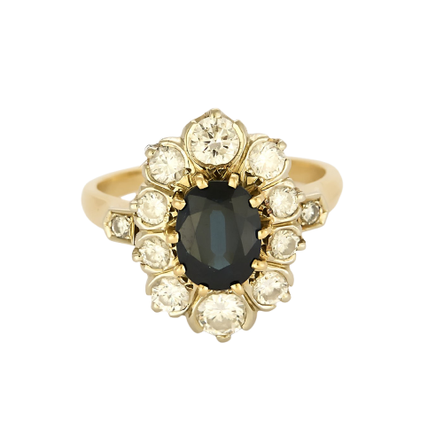 Ring Daisy in yellow gold and gray gold, sapphire and diamonds 